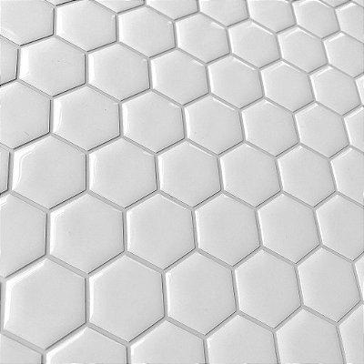 Pastilha Adesiva Resinada Hex White - Rejunte Branco - 1 Placa