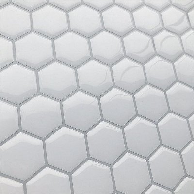 Pastilha Adesiva Resinada Hex White - Rejunte Cinza Médio - 1 Placa