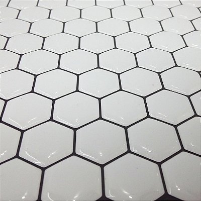 Pastilha Adesiva Resinada Hex White - Rejunte Preto - 1 Placa