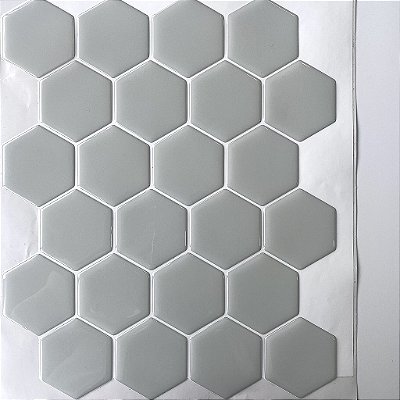 Pastilha Adesiva Resinada Large Hex Gray - Rejunte Branco - 1 Placa
