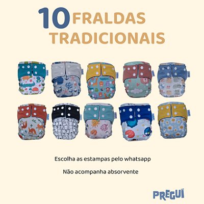 Kit 10 Fraldas Ecológicas Tradicionais