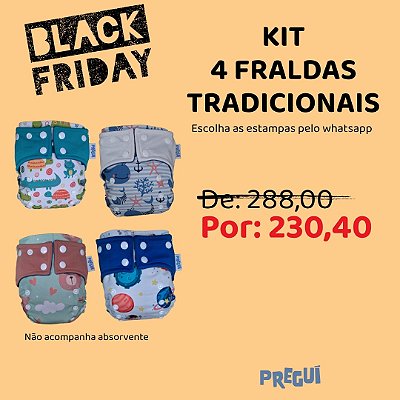 Kit 4 Fraldas Ecológicas Tradicionais - Black Friday