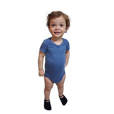 Body Sem Botões com Abertura Traseira Manga Curta - Azul