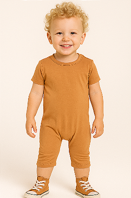 Macacão Curto Sem Zíper e Sem Botões - Caramelo