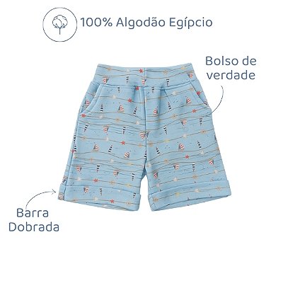 Bermuda Algodão Egípcio - Barco Azul Claro