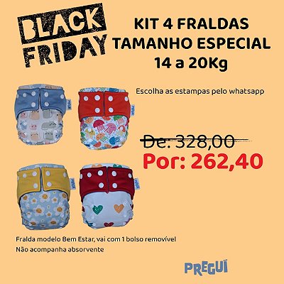 Kit 4 Fraldas Tamanho Especial 14 a 20Kg