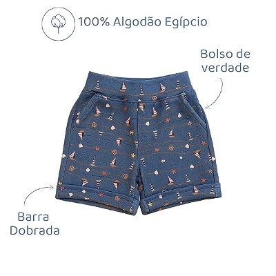 Bermuda Algodão Egípcio - Barco Azul Jeans