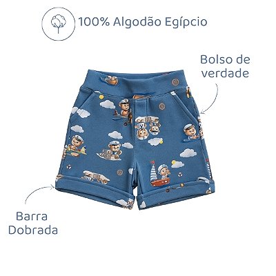 Bermuda Algodão Egípcio - Urso Azul Jeans