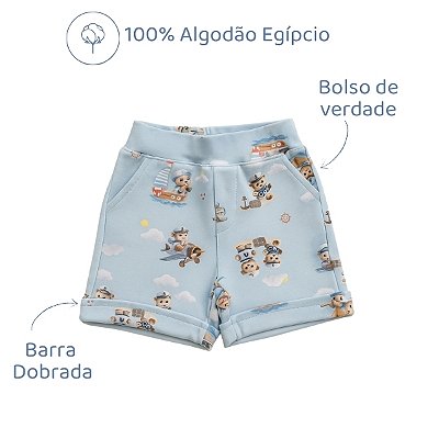 Bermuda Algodão Egípcio - Urso Azul Claro