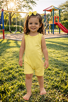 Macaquinho Verão sem Zíper sem Botões - Amarelo