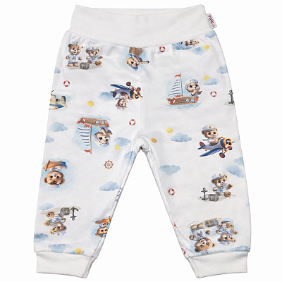 Calça 100% Algodão Egípcio Branco - Urso