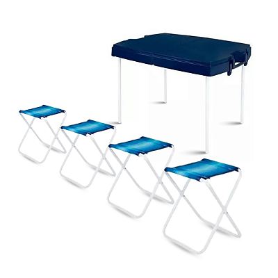 Mesa Dobrável Prática Portátil Maleta + 4 Banquetas Camping | Produtos Náuticos