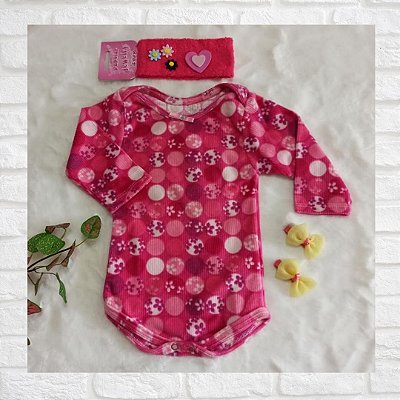 Body Bebê Feminino Rosa Manga Longa - Villa BB