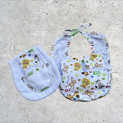 Babador, Regurgitador e Toalhinhas de Boca Safari | Enxoval de Bebê