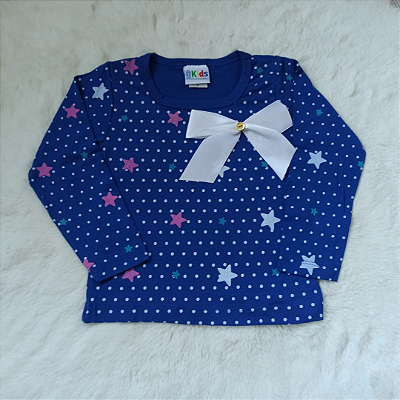 Blusa Cotton Manga Longa Poá e Laço