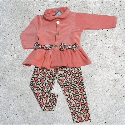 Conjunto Casaco Plush e Legging Cotton Bebê Feminino