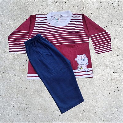 Conjunto Blusa Manga Longa e Calça em Malha Bebê Masculino