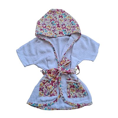 Roupão de Bebê com Capuz Felpa Macia Tema Borboletas