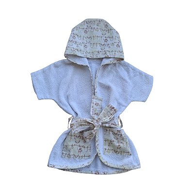 Roupão de Bebê com Capuz Felpa Macio Tema Varal Bege