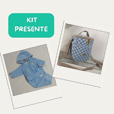 Kit Presente Bolsa Térmica Maternidade + Conjunto Plush Azul