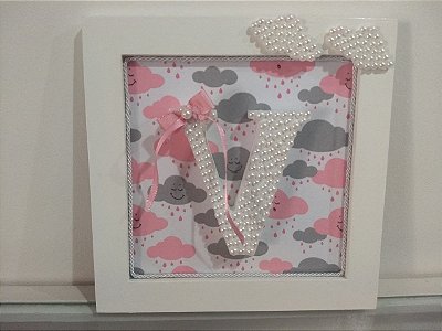 Quadrinho Porta Maternidade Personalizado - Nuvem Rosa e Cinza