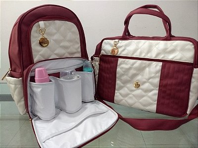Kit Mochila e Bolsa Maternidade - Marsala Off White - Villa BB