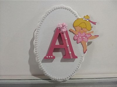 Quadro Porta Maternidade - Personalizado Letra com Pérolas - Bailarina