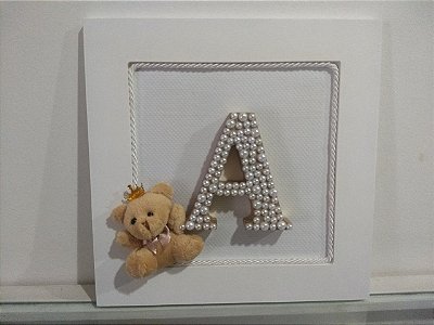 Quadrinho Porta Maternidade - Personalizado Letra com Pérolas - Branco com Dourado
