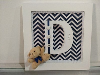 Quadrinho Porta Maternidade - Letra Personalizada - Chevron Azul Marinho