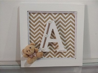 Quadro Porta Maternidade Personalizado - Letra Decorada - Chevron Bege