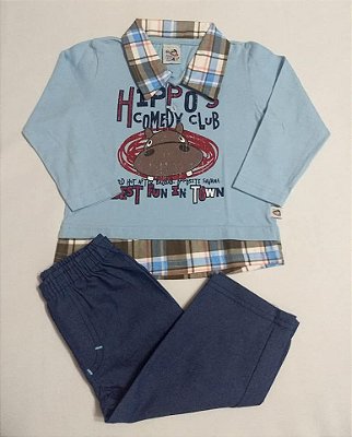 Conjunto Blusa Manga Longa e Calça Estilo Jeans - Bebê Masculino