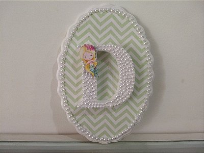 Quadrinho Porta Maternidade Personalizado Letra com Pérolas Pequena Sereia