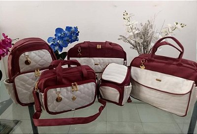 Kit Bolsas Maternidade - 5 Peças - Marsala Off White