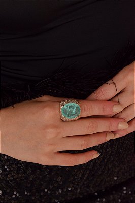 Anel Banho a Ouro 18k com pedra Turmalina Fusion com Garantia