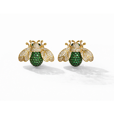 Brincos Besouro Cravejado Alta Joalheria Banhado a Ouro 18k com Garantia