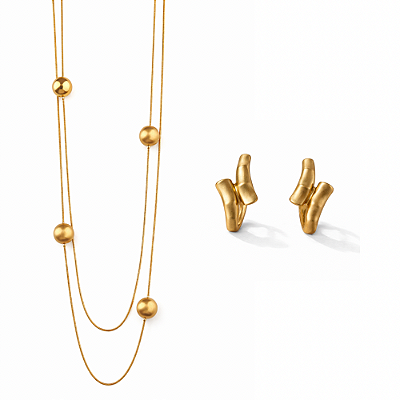 Colar Longo Duplo Fecho Boia e Brincos Banho a Ouro 18k Fosco com Garantia