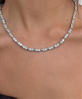 Colar Riviera X Alta Joalheria Banhado a Ródio Branco e Ouro com Garantia