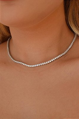 Colar Riviera Três Pontas Zircônia 3 mm Banhado - Semijoia Alta Qualidade