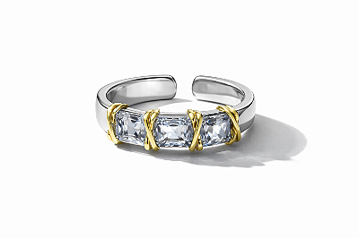 Anel X Ajustável Cravejado Banhado a Ródio Branco com Garantia