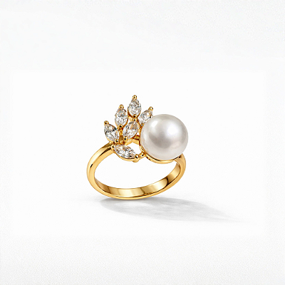 Anel de Pérola Aro 17 com Zircônias Banhado a Ouro 18k com Garantia