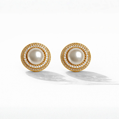 Brincos de Pérola com Cravejado em Zircônias Banhado a Ouro com Garantia