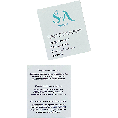 Certificado de Garantia para Joias e Semijoias