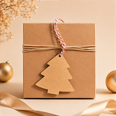 Tag Kraft Pinheiro de Natal com cordão