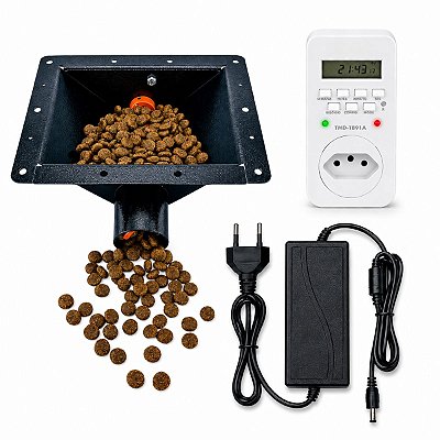 Mecanismo Tratador Automático TR60S-TP 12V com Fonte e Timer de Programação RAGOTTI — Alimentador para Cães, Gatos e Animais de Fazenda