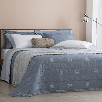 KIT COLCHA BUD ART DECO AZUL KING ESTAMPADO