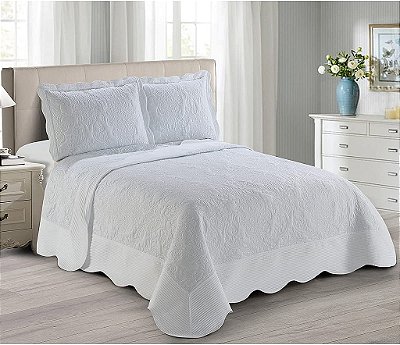 KIT COLCHA CAM ANTIQUE QUEEN BRANCO 3PÇS