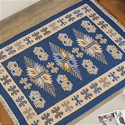 TAPETE NIA KILIM ANTEP 060X180 DES 003 AZUL
