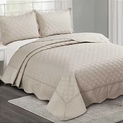 KIT COLCHA CAM ORFEU CASAL 220x240 BEGE 3 PÇS.