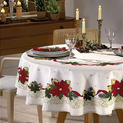 TOALHA DE MESA DOL ATHENAS ESTAMPADO 160X250 NATAL 105 8 LUGARES LIMPA FÁCIL