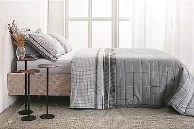 KIT COLCHA BUD B PERCALLE GRID CASAL 220/240 CINZA 3 PÇS